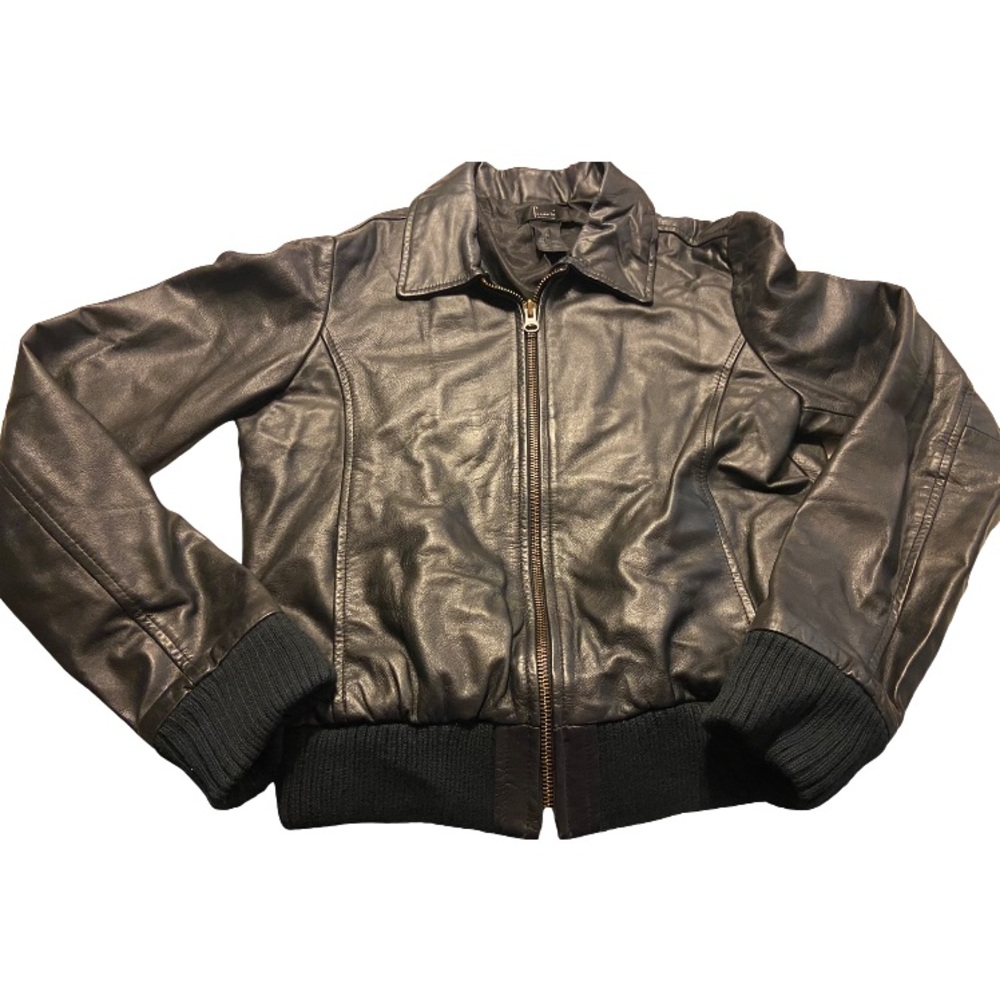 Frenchi black leather full zip bomber jacket size XS - Picture 2 of 11